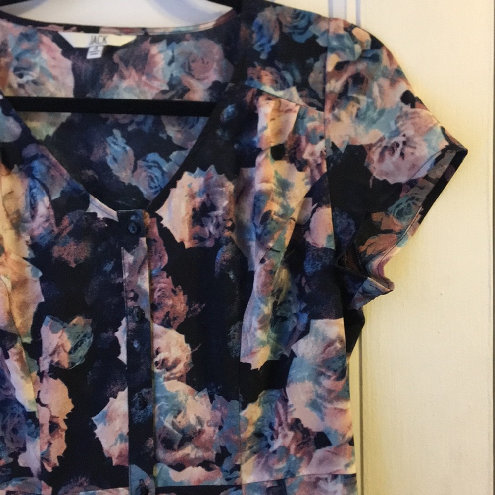 Jack- navy and pastel floral print midi dress